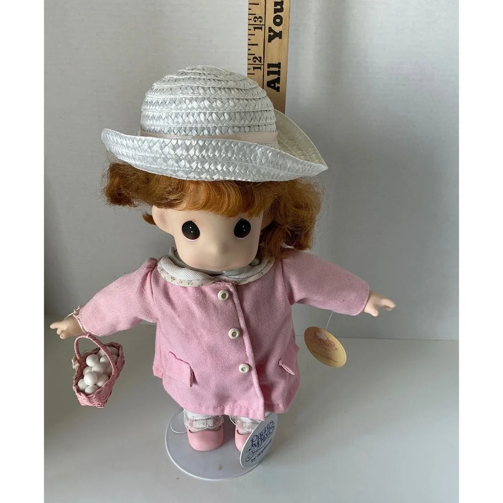 Precious Moments Vintage 1994 Vinnie Vinyl Doll Pink Coat Basket 12 Inch‎ NWT